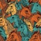 Seamless background of multicolored horse heads. I