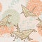 Seamless background with origami cranes and floral ornament