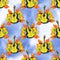 A seamless background pattern with music instrument. Watercolor guitar and autumn leaves. Autumnal repeat print with