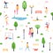 Seamless background, pattern. Summer pattern with characters people, walking park