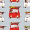 Seamless background of people going on vacation on their cars