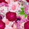 Seamless background with pink and burgundy flowers.