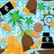 Seamless background pirate island colorful kids retro pattern.