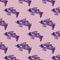 Seamless background of purple glass dolphin figure on pink background, top view, pattern
