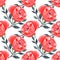 Seamless background with red poppy doodles, white background. Luxury pattern for creating textiles, wallpaper, paper. Vintage.