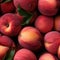 Seamless background of ripe peaches with leaves. Created by AI