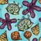 Seamless background with sea life - pattern with shells and sea