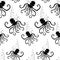 Seamless background from silhouettes of cheerful cartoon octopuses