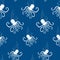 Seamless background from silhouettes of cheerful cartoon octopuses