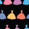 Seamless background of silhouettes colorful female gowns