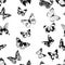 Seamless background of silhouettes various flying butterflies