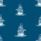 Seamless background of sketches ancient sailing ship in the sea