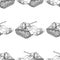 Seamless background of sketches battle tank from the Second World war