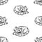 Seamless background of sketches cartoon lying cats