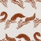 Seamless background of sketches cartoon red jumping wild squirrels