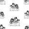 Seamless background of sketches couples cheerful loving snowmen