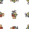 Seamless background of sketches gift baskets with various colorful candies