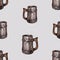 Seamless background of sketches old wooden beer mugs