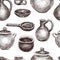 Seamless background from sketches of various pottery