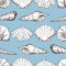 Seamless background of sketches various seashells