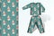 Seamless background Snowman green pajamas with mock up and seamless pattern concept for design of fabric and paper for printing