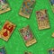 Seamless background with Tarot cards on green