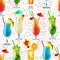 seamless background with tropical alcoholic cocktails and fruits