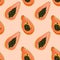 Seamless background with tropical fruits, Papaya exotic texture for wallpaper, textile pattern, botanical illustration, fabric