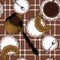 Seamless background with a turkish cezve pot cup of hot drink coffee spoon coffee pot