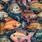 Seamless background with various fish species, AI generative background