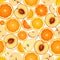 Seamless background with various orange fruits. Vector illustration.