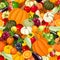 Seamless background with various vegetables and fruits. Vector illustration.