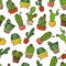 Seamless background, wallpaper, texture, backdrop cartoon cacti. Collection of vector doodle illustrations. Template for