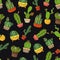 Seamless background, wallpaper, texture, backdrop cartoon cacti. Collection of vector doodle illustrations. Template for