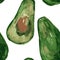 Seamless background from watercolor drawings of ripe avocado fruit