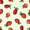 Seamless background of watercolor drawings of ripe red raspberry berries