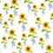 Seamless background with watercolor sunflowers. Collection decorative floral design elements