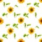 Seamless background with watercolor sunflowers. Collection decorative floral design elements