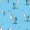 Seamless background of windsurfers in the sea