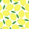 Seamless background with yellow lemons and green leaves.