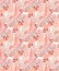 Seamless banana leaves pattern, jungle mood with flowers in bright coral tones