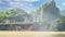 Seamless Beautiful fantasy summer natural scenery background animation with Japanese anime watercolor painting illustration style.