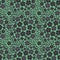 Seamless beautiful floral pattern in cute trendy navy flowers in polka dots on the green background