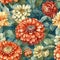 Seamless beautiful watercolor zinnia flowers pattern