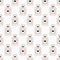 Seamless beauty pattern of perfume bottles with hearts on polka dots background.