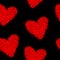 Seamless black background with hearts made of dots