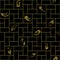 seamless black and gold geometric pattern of squares with feathers of different birds, design, texture