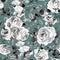 Seamless black and white botanical pattern with graceful rose flowers in vintage style