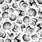 Seamless black and white pattern with sea shells. Vector illustration.
