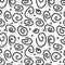 Seamless black and white pattern with swirls and dots